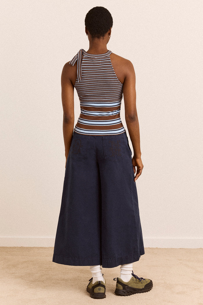 Oriana High Neck Tank - Blue Stripe