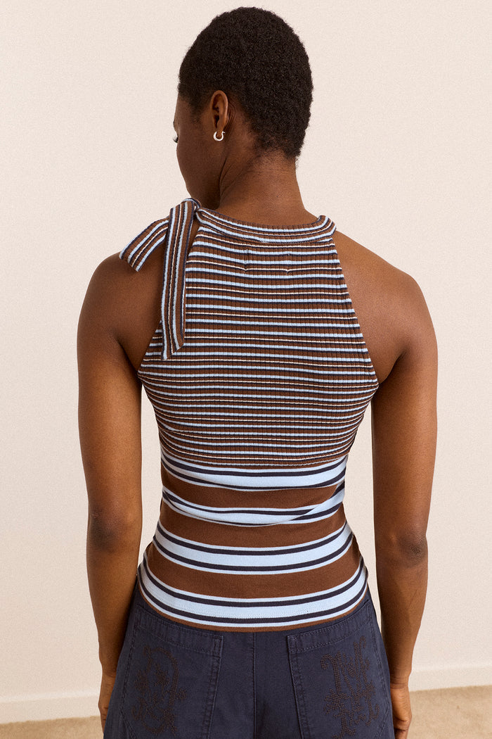Oriana High Neck Tank - Blue Stripe