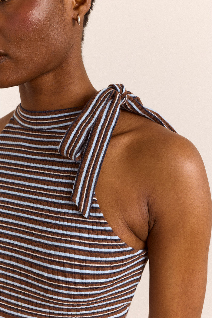 Oriana High Neck Tank - Blue Stripe