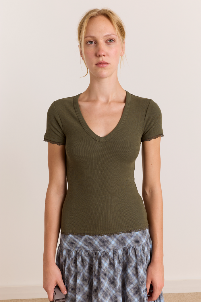 Paige V-Neck Tee - Olive