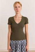 Paige V-Neck Tee - Olive