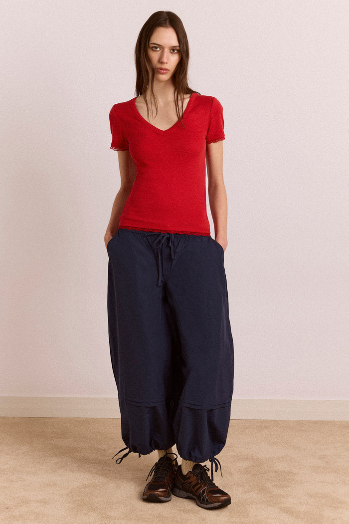 Paige V-Neck Tee - Red