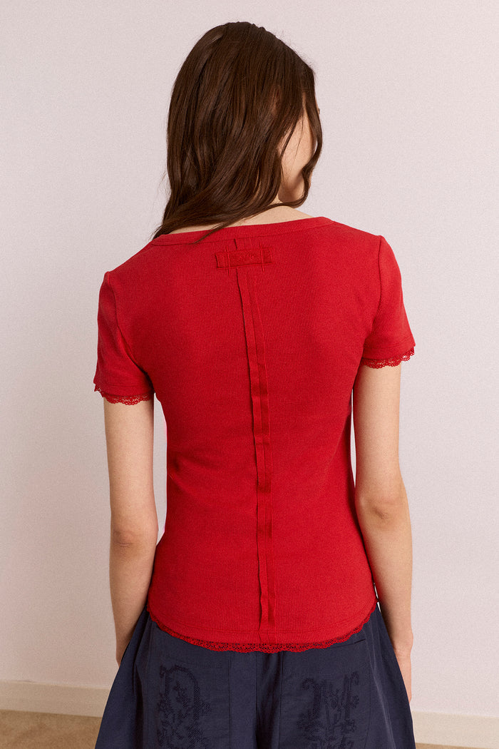 Paige V-Neck Tee - Red