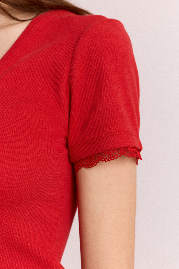 Paige V-Neck Tee - Red