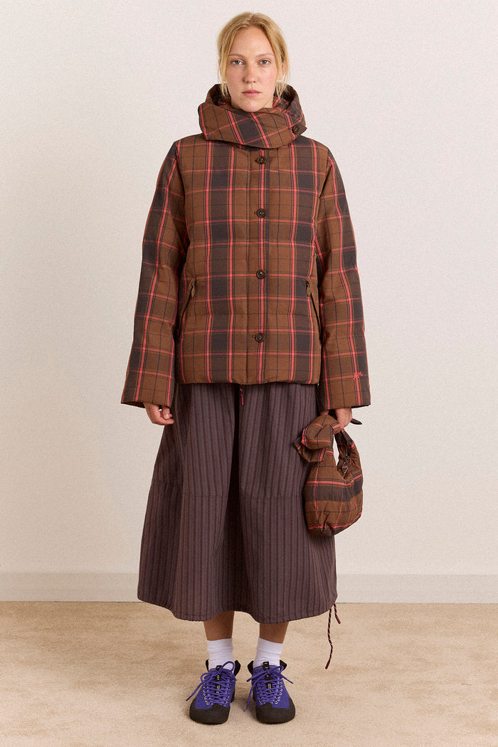 Pearl Hooded Puffer - Toffee Check