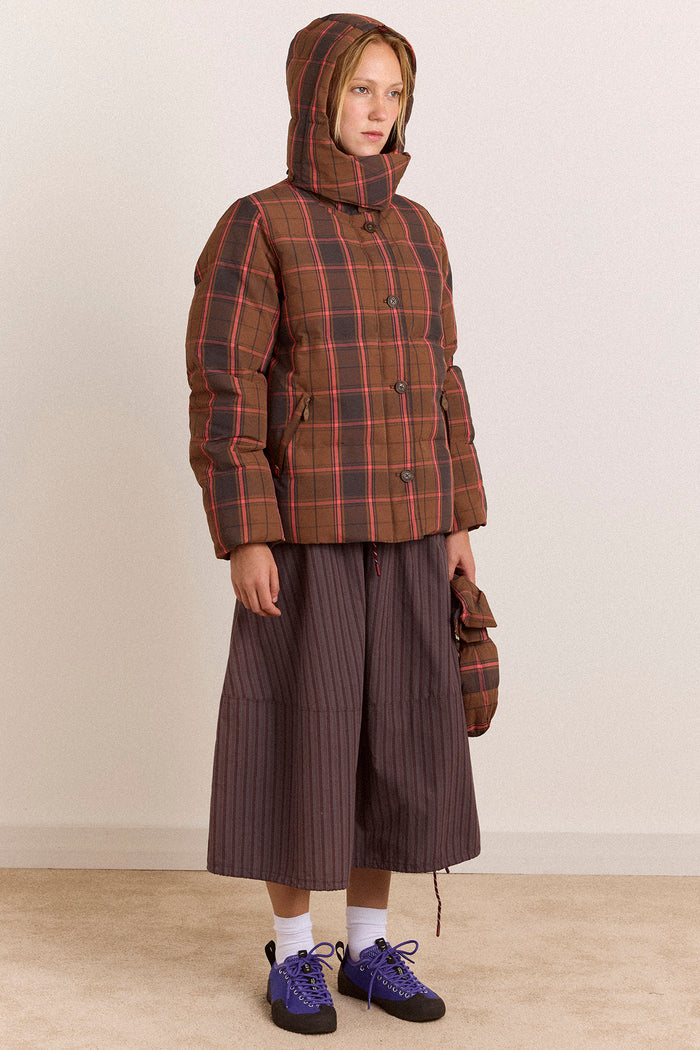 Pearl Hooded Puffer - Toffee Check