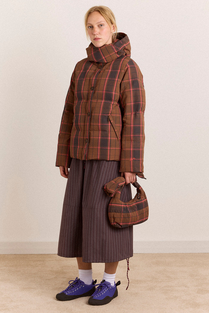 Pearl Hooded Puffer - Toffee Check