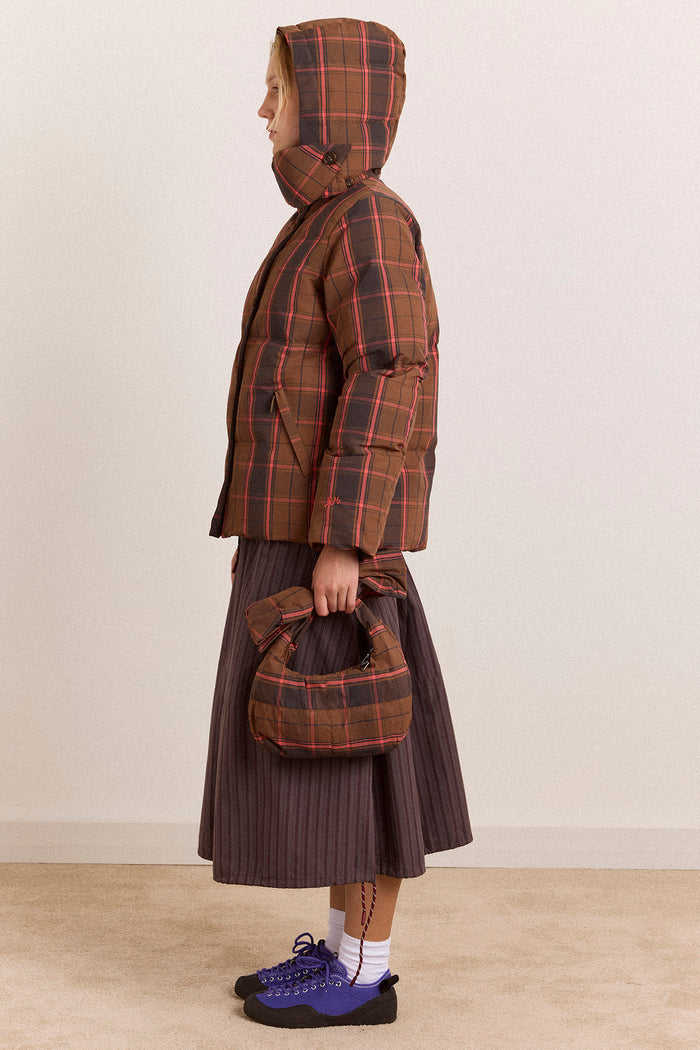 Pearl Hooded Puffer - Toffee Check
