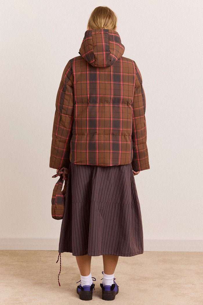 Pearl Hooded Puffer - Toffee Check