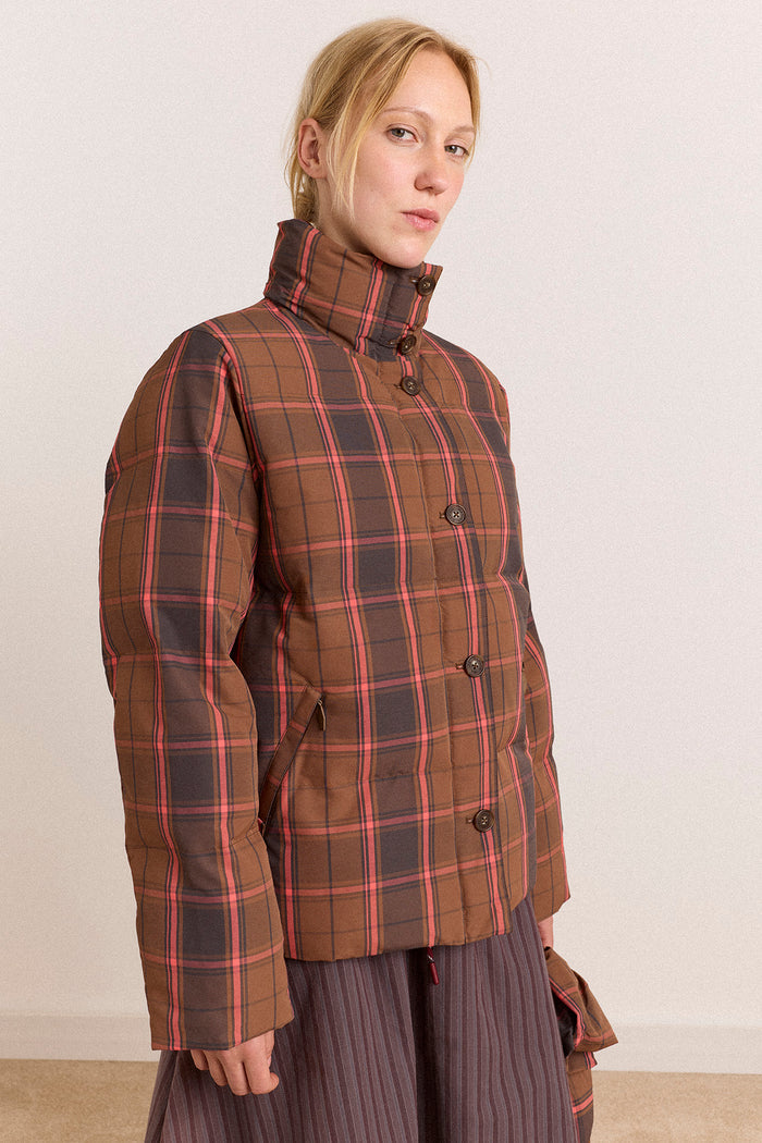 Pearl Hooded Puffer - Toffee Check