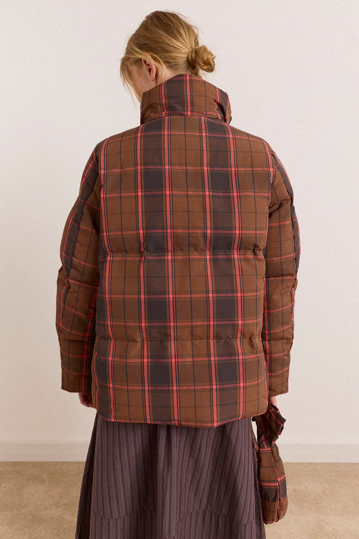Pearl Hooded Puffer - Toffee Check