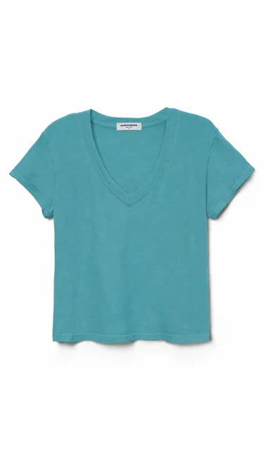perfectwhitetee- short sleeve v-neck tee - teal blue