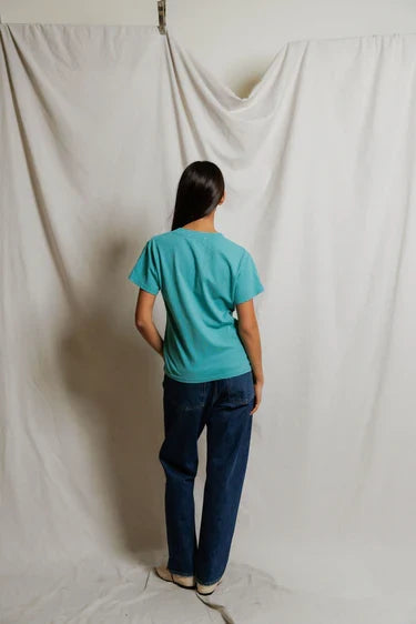 perfectwhitetee- short sleeve v-neck tee - teal blue