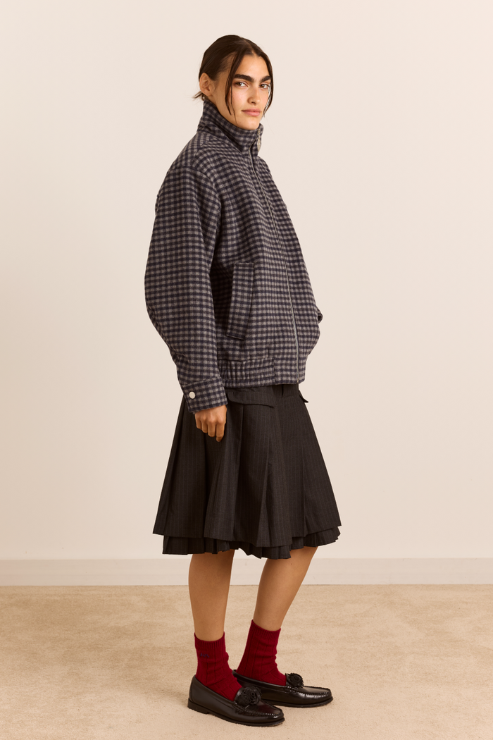 Pixie Wool Blend Bomber - Willow Gingham
