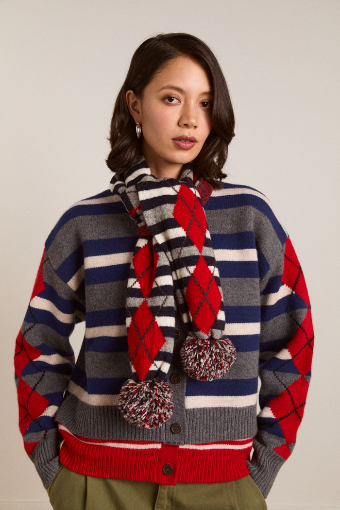 Pom Pom Scarf - Argyle Stripe
