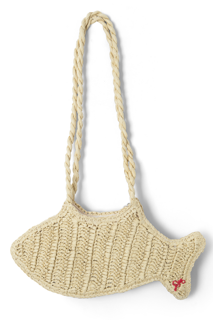 Raffia Fish Bag With Bag Charm - Natural