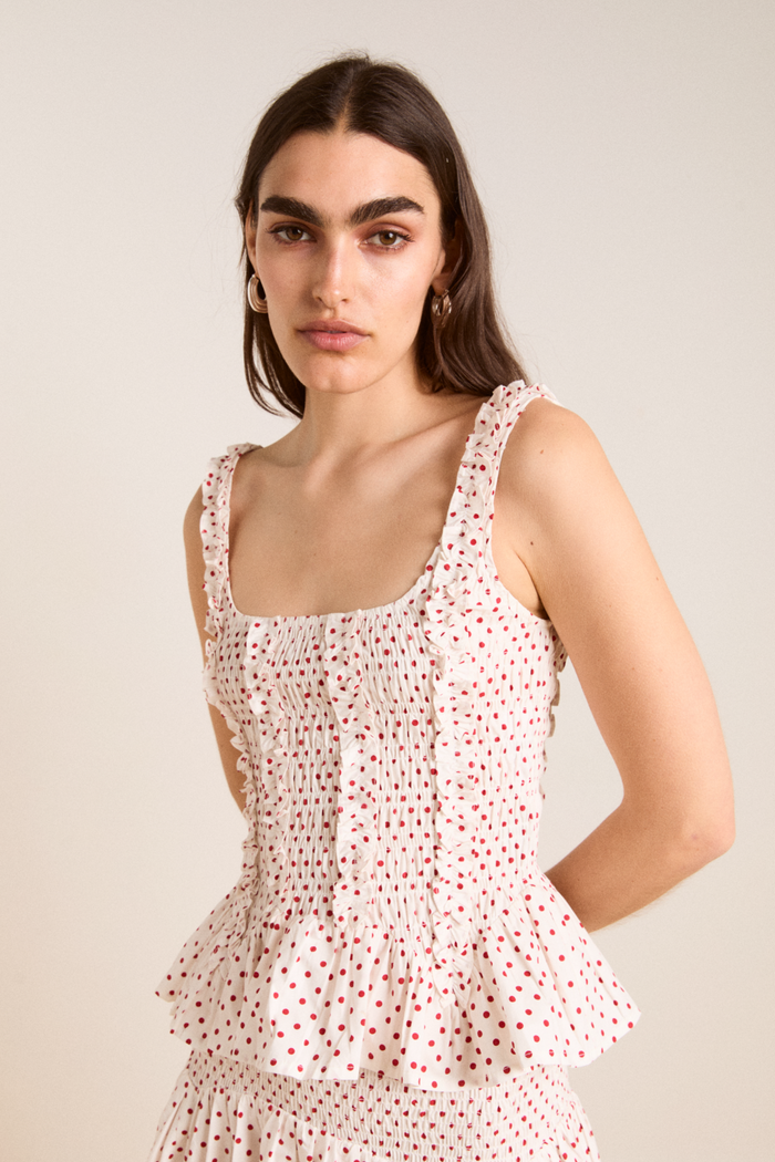 Raphi Cami  - Off White And Red Spot
