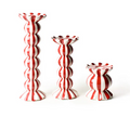 Red Stripe knobbed Candle Holder with Ruffle - 3 Sizes