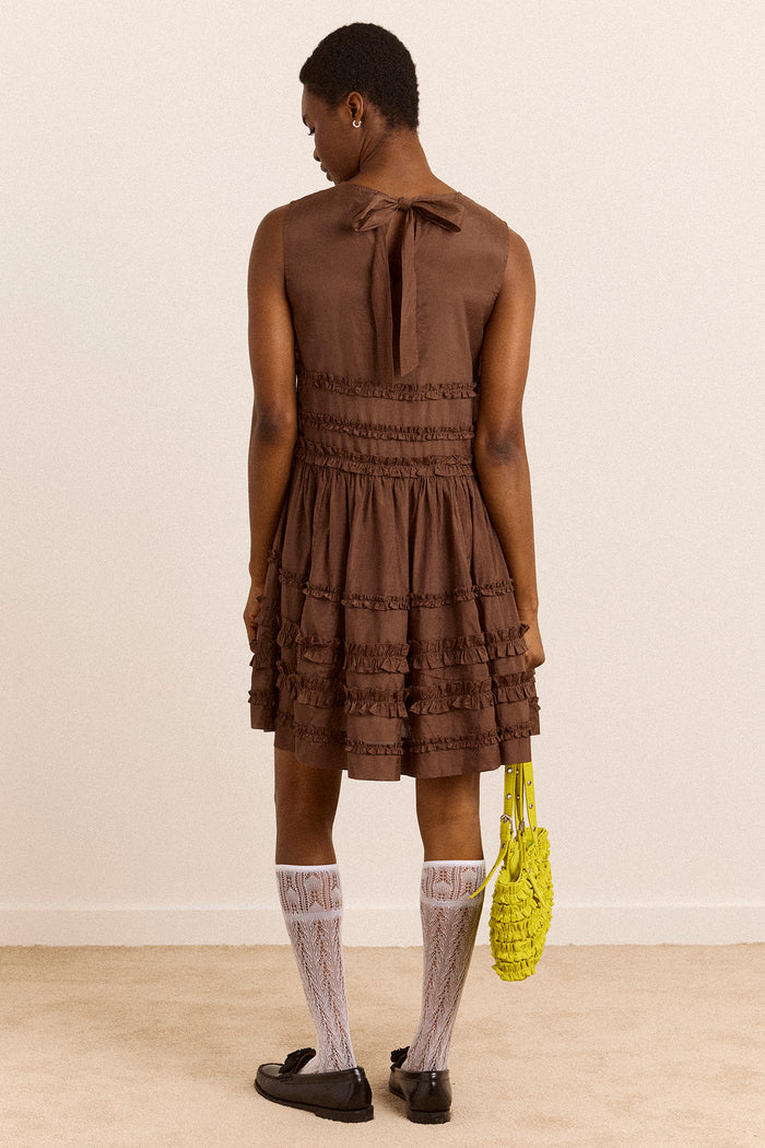 Reed Ruffle Mini Dress - Sheer Choc