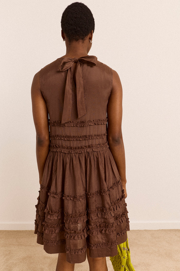 Reed Ruffle Mini Dress - Sheer Choc
