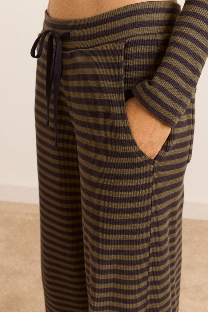 Renee Waffle Jogger - Green/Grey Stripe