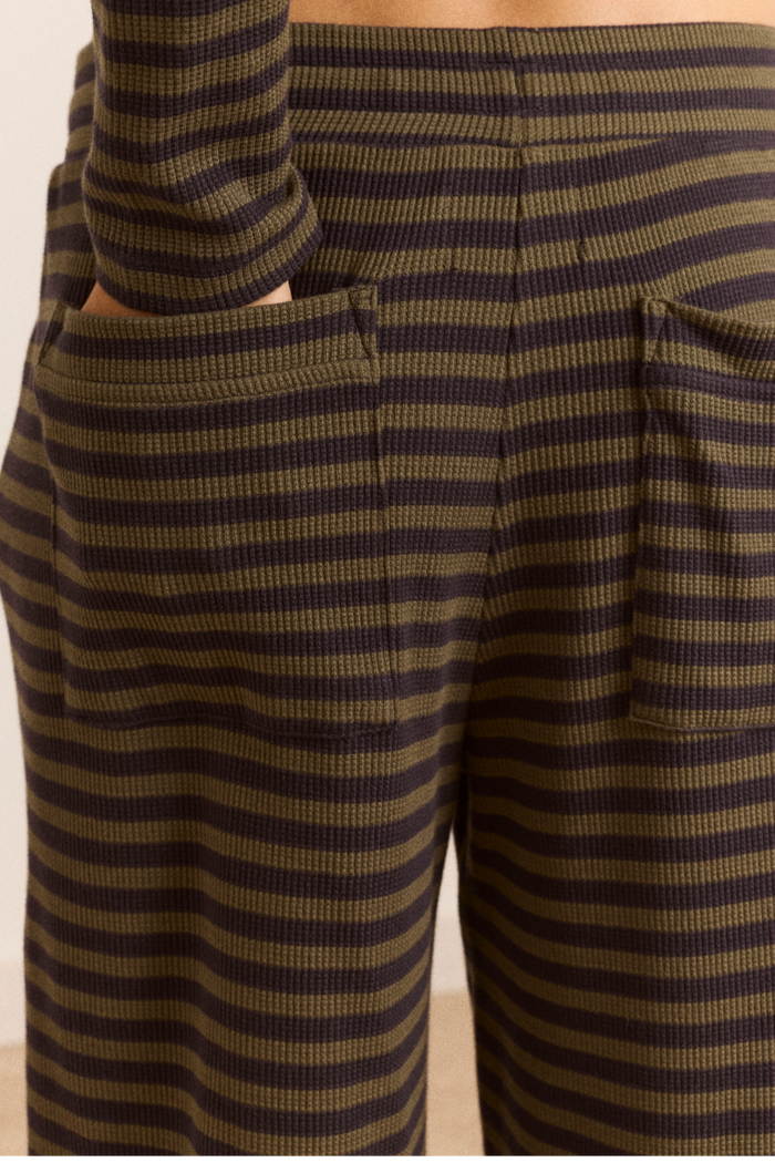 Renee Waffle Jogger - Green/Grey Stripe