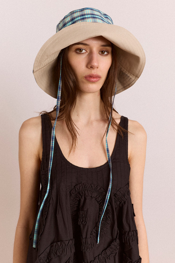 Reversible Sun Hat - Tomboy Check & Stone