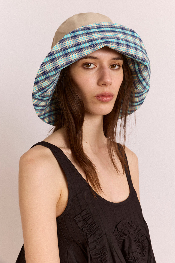 Reversible Sun Hat - Tomboy Check & Stone