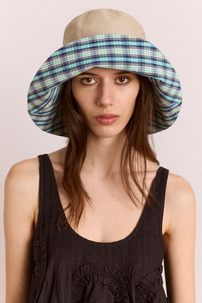 Reversible Sun Hat - Tomboy Check & Stone