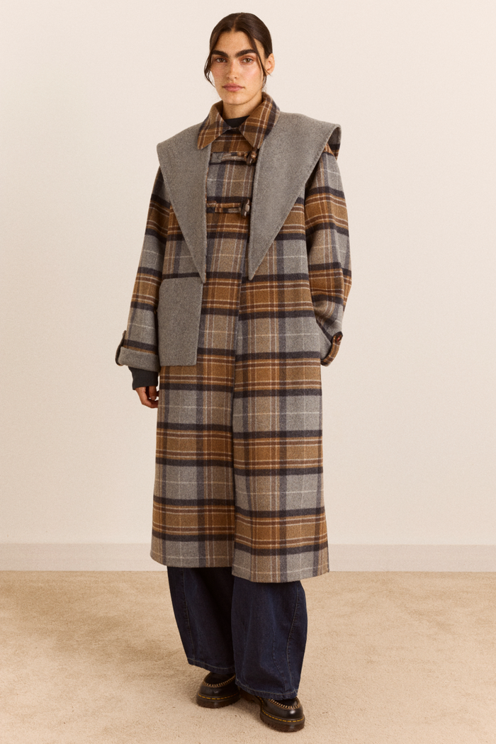 Reversible Wool Blend Jerry Coat - Grey Check