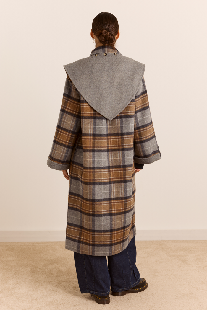 Reversible Wool Blend Jerry Coat - Grey Check