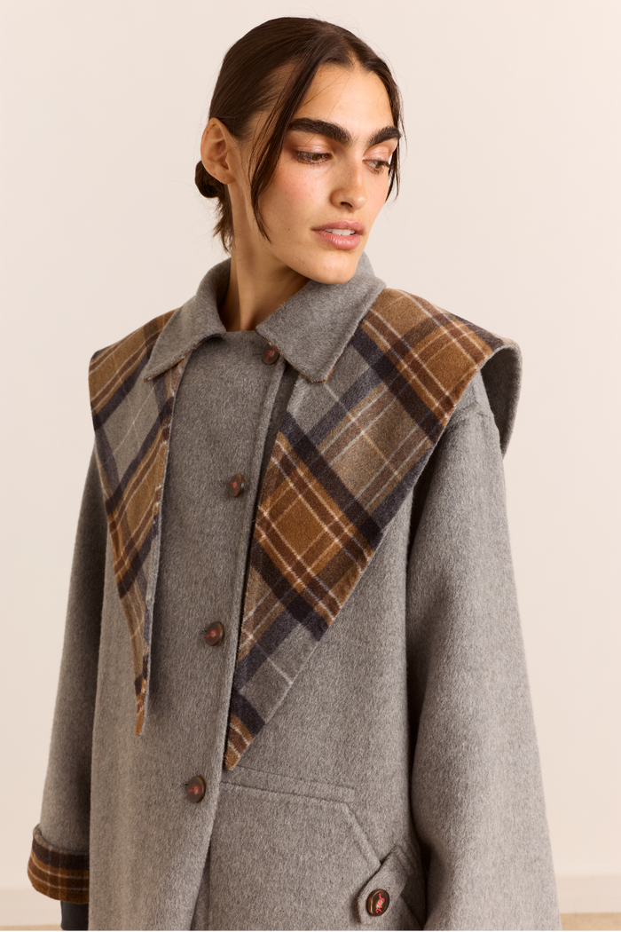 Reversible Wool Blend Jerry Coat - Grey Check