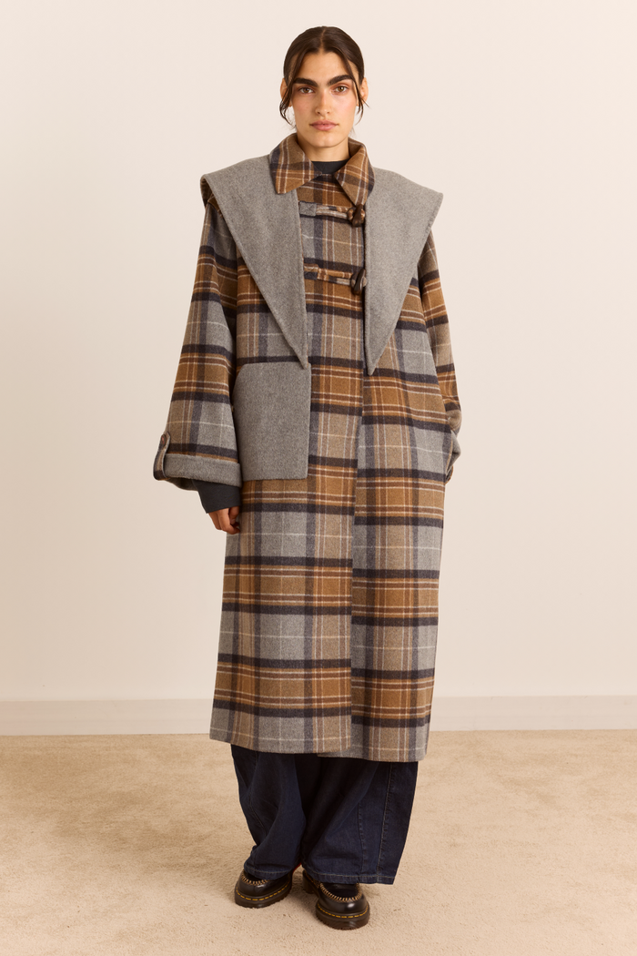 Reversible Wool Blend Jerry Coat - Grey Check