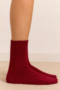 Ribbed Cosy Socks In Burgandy