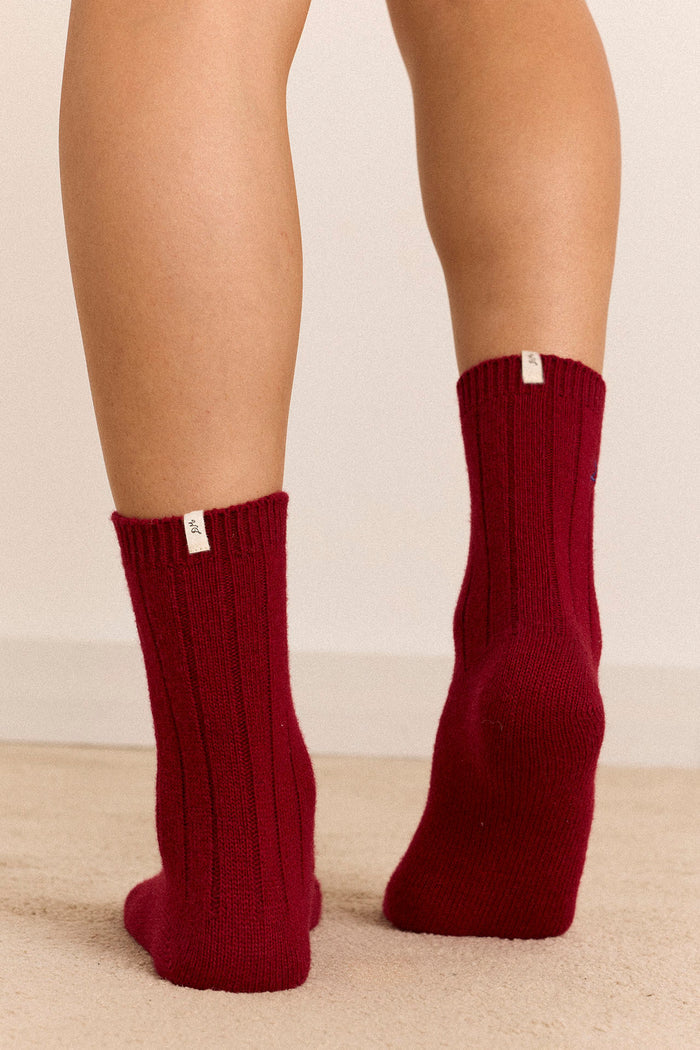 Ribbed Cosy Socks In Burgandy