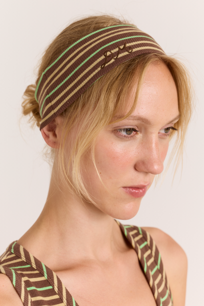 Ribbed Headband- Brown Stripe