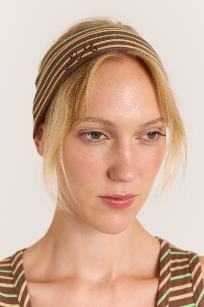Ribbed Headband- Brown Stripe