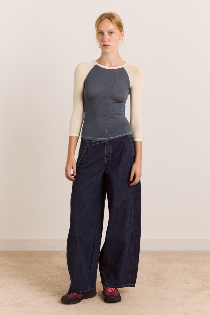 Riya Sheer Raglan Tee - Grey/Lemon