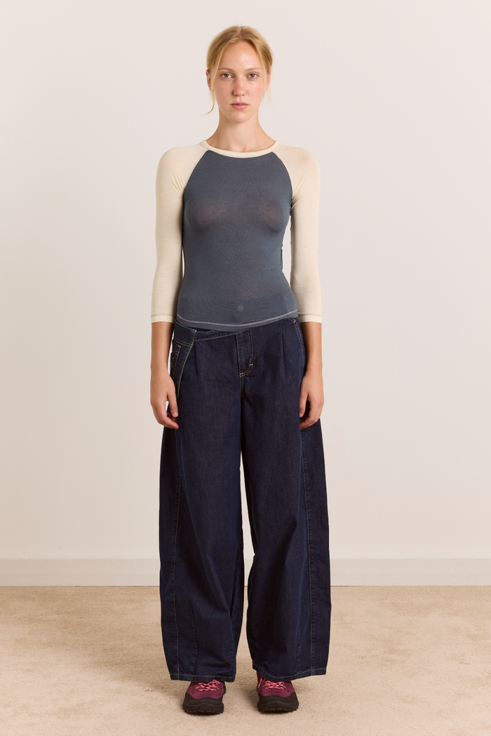 Riya Sheer Raglan Tee - Grey/Lemon