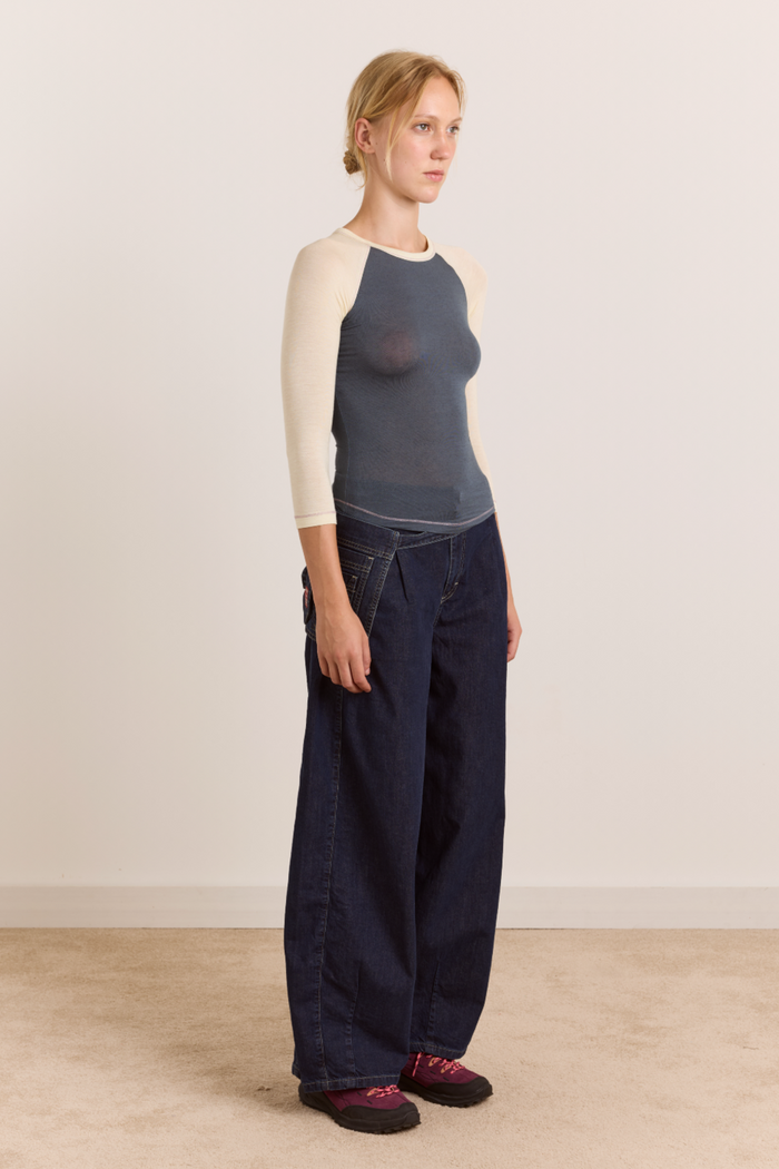 Riya Sheer Raglan Tee - Grey/Lemon
