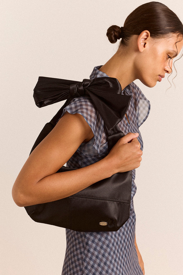 Roo Bow Tie Bag - Black Satin