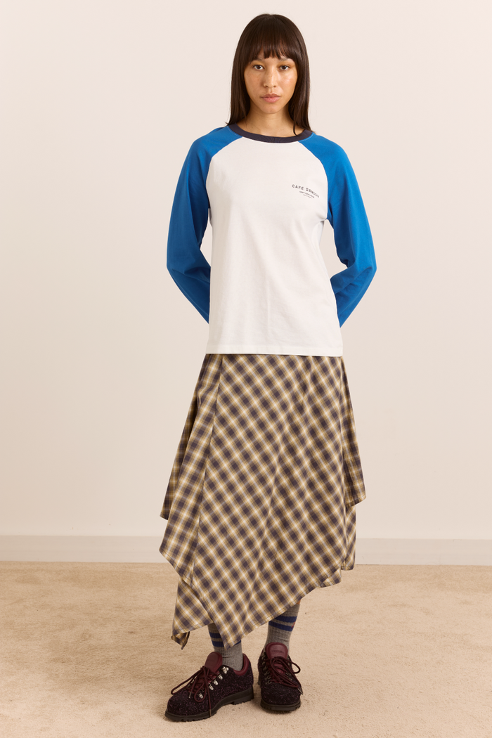 Rowen Shrunken Raglan Graphic Tee - Blue/White