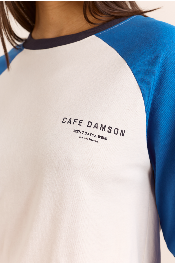 Rowen Shrunken Raglan Graphic Tee - Blue/White