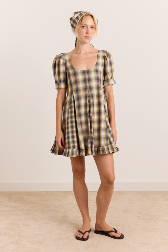 Sabina Mini Godet Dress - Cardamon Mix Check