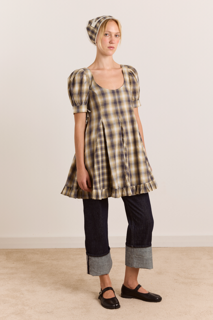 Sabina Mini Godet Dress - Cardamon Mix Check