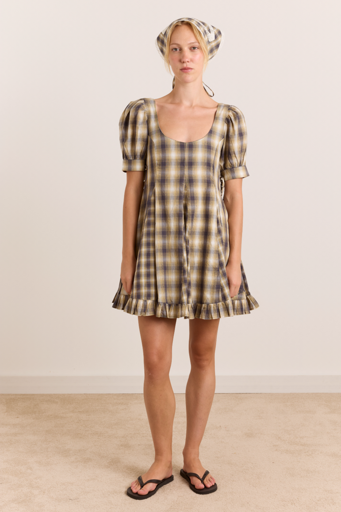 Sabina Mini Godet Dress - Cardamon Mix Check