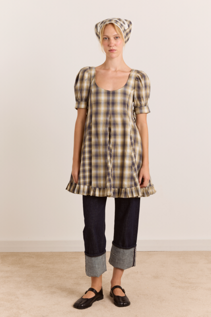 Sabina Mini Godet Dress - Cardamon Mix Check