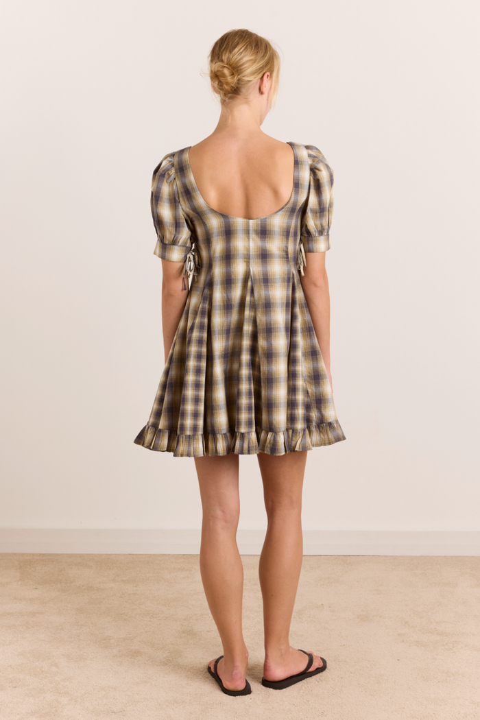 Sabina Mini Godet Dress - Cardamon Mix Check