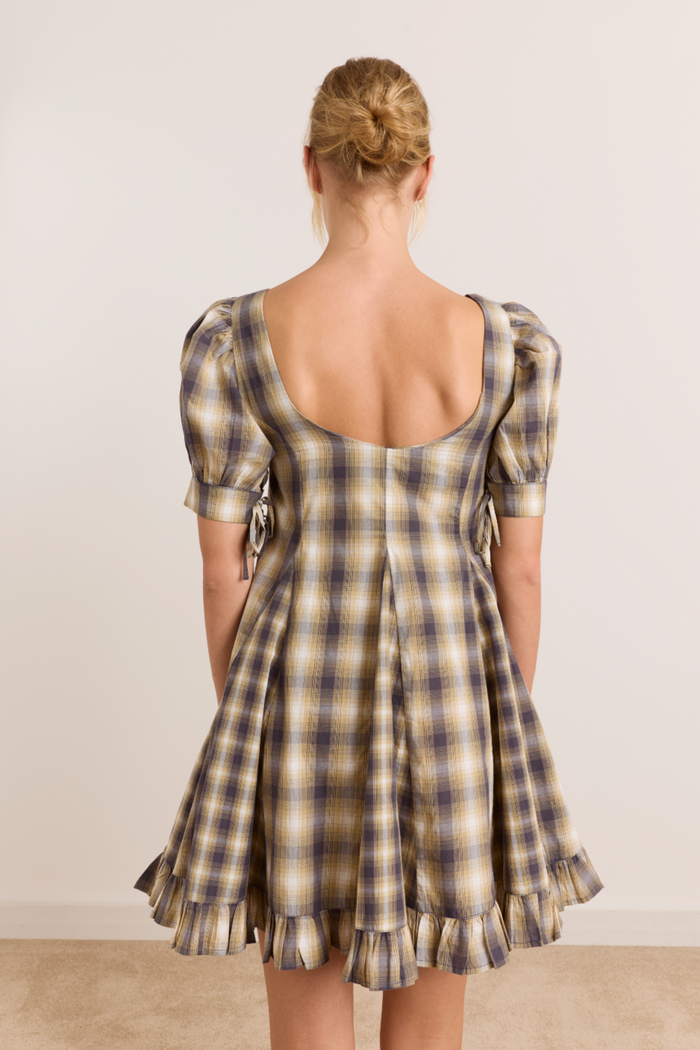 Sabina Mini Godet Dress - Cardamon Mix Check
