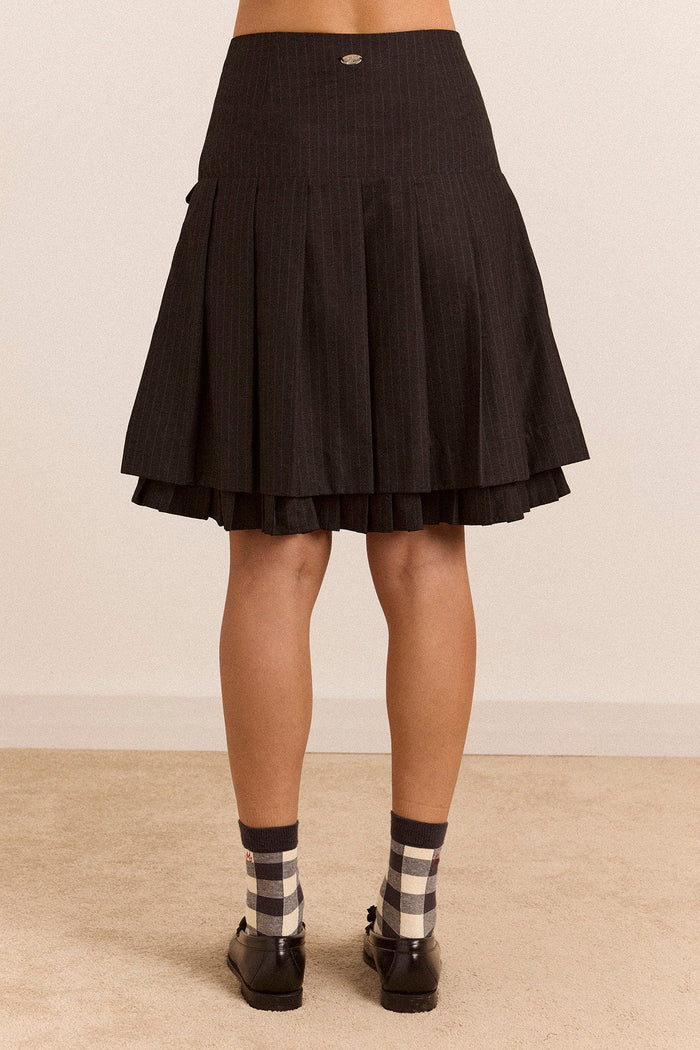 Savannah Double Layered Skirt - Charcoal Pinstripe
